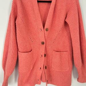 Bright Pink Oversized Button Up Sweater